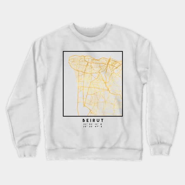 BEIRUT LEBANON CITY STREET MAP ART Crewneck Sweatshirt by deificusArt